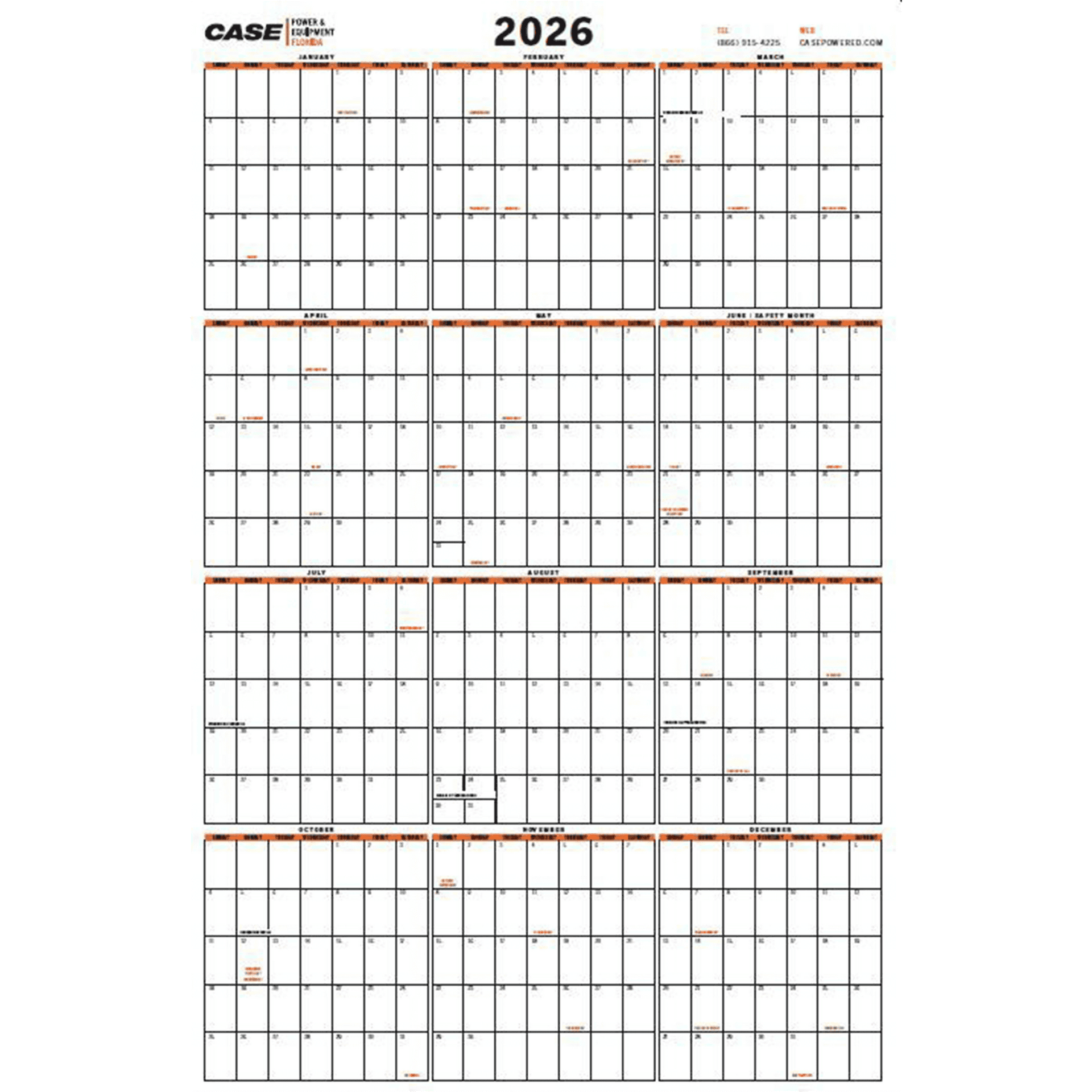 2026 CPEFL Dry Erase 12 Month Wall Calendar
