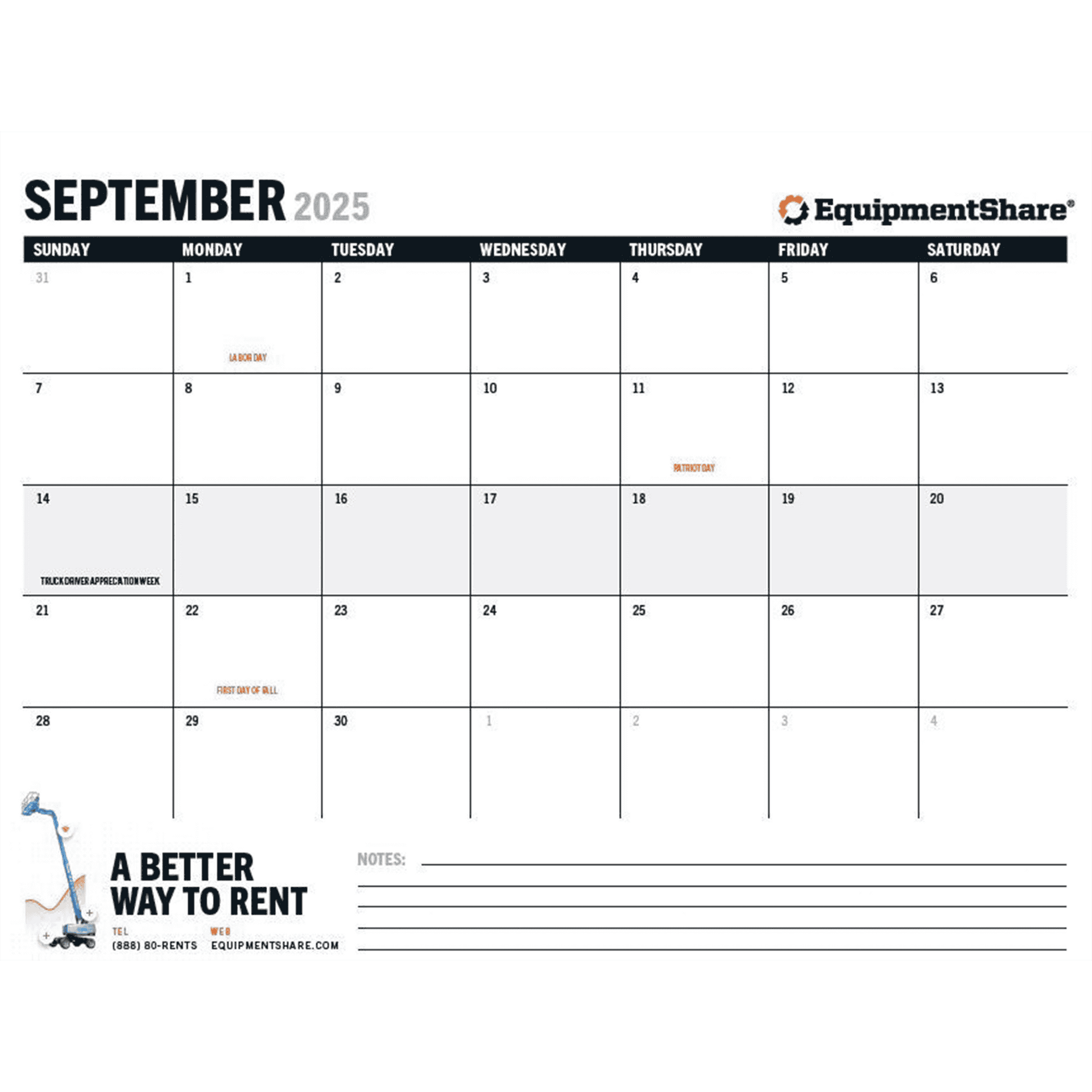 2026 EquipmentShare Desktop Calendar
