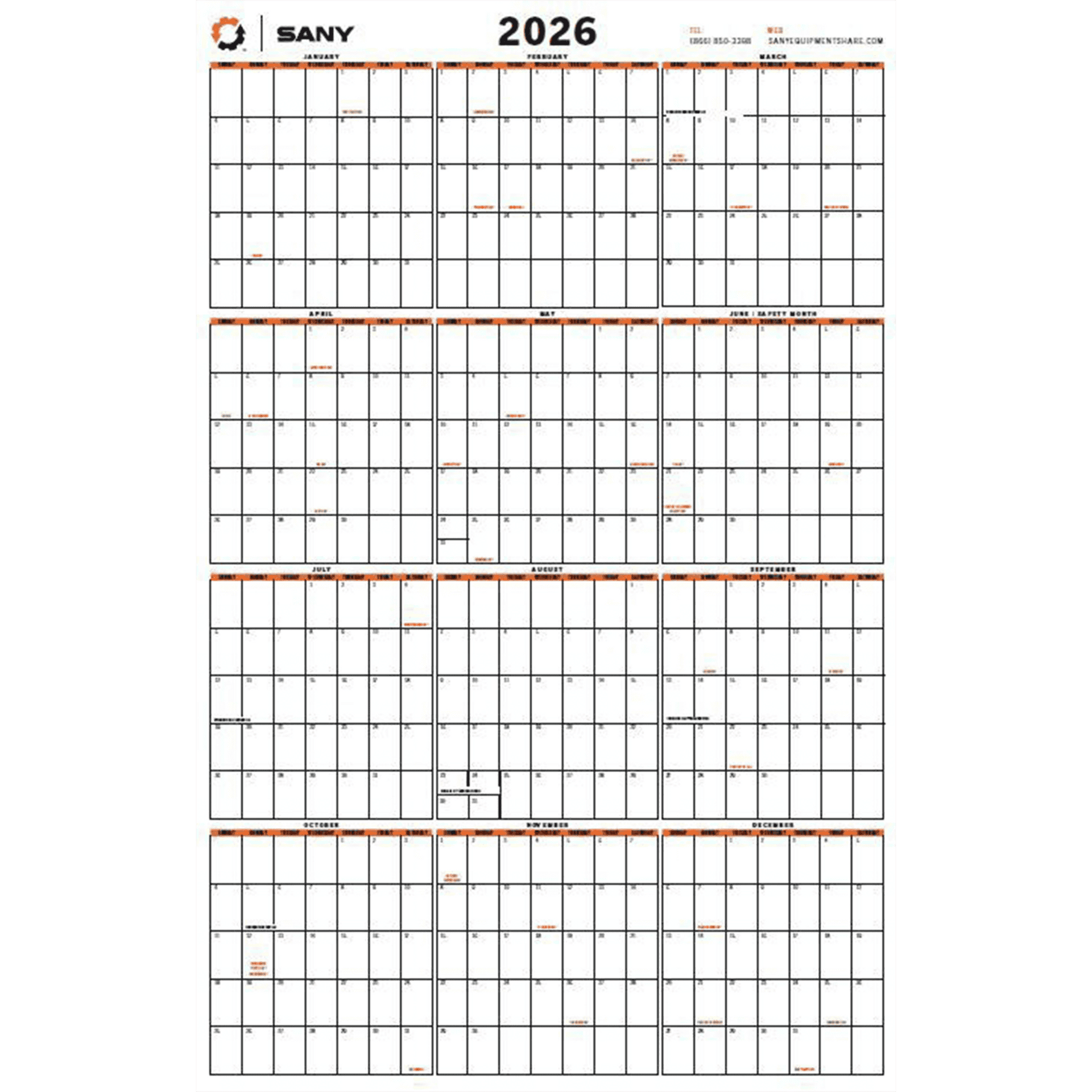 2026 ES + Sany Dry Erase 12 Month Wall Calendar