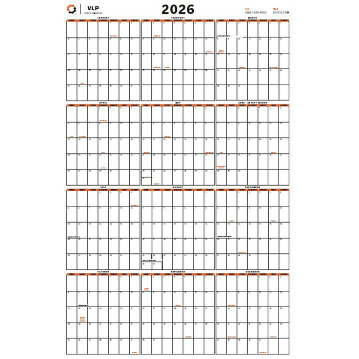 2026 VLP Dry Erase 12 Month Wall Calendar